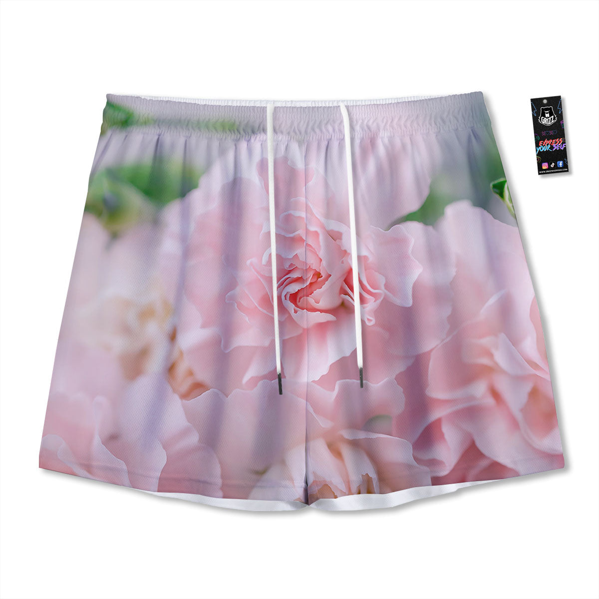 Carnation Flower Pink Print Mesh Shorts