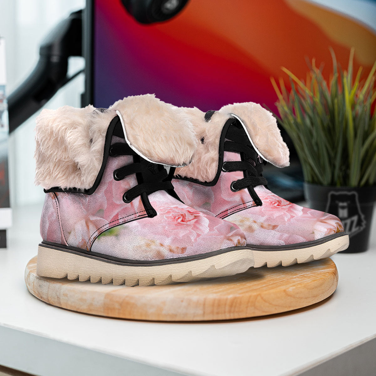 Carnation Flower Pink Print Snow Boots-grizzshop