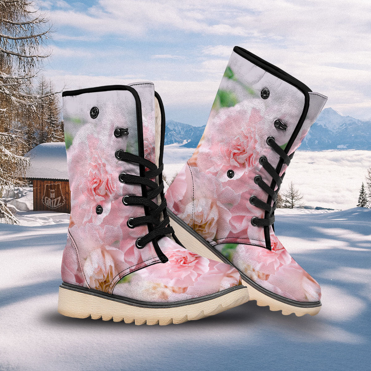 Carnation Flower Pink Print Snow Boots-grizzshop