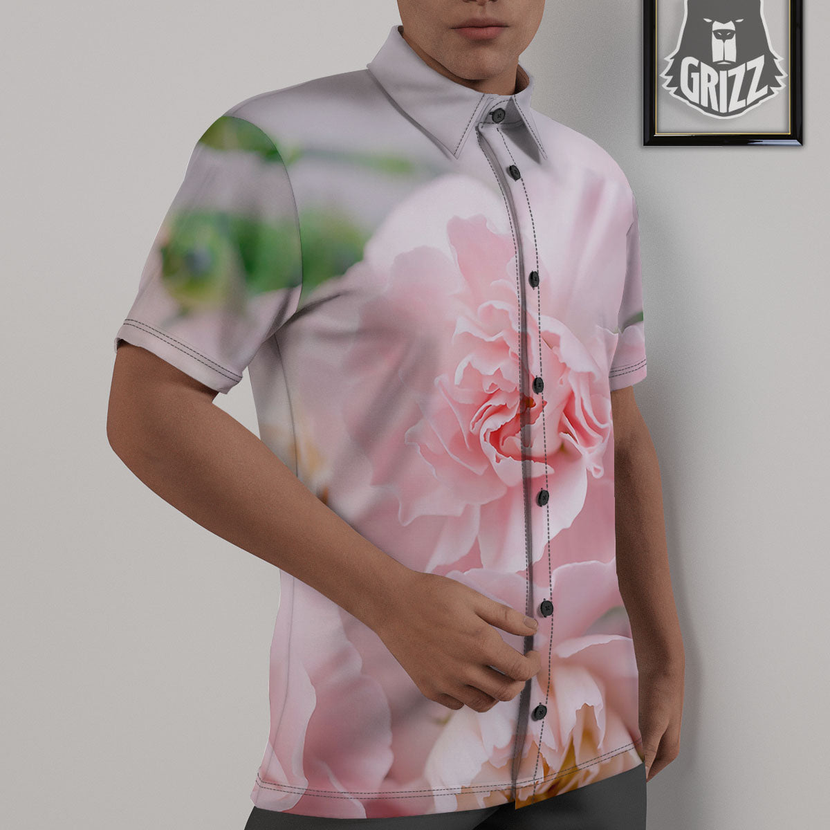 Carnation Flower Pink Print Untucked Shirts-grizzshop