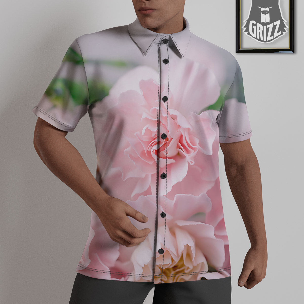 Carnation Flower Pink Print Untucked Shirts-grizzshop