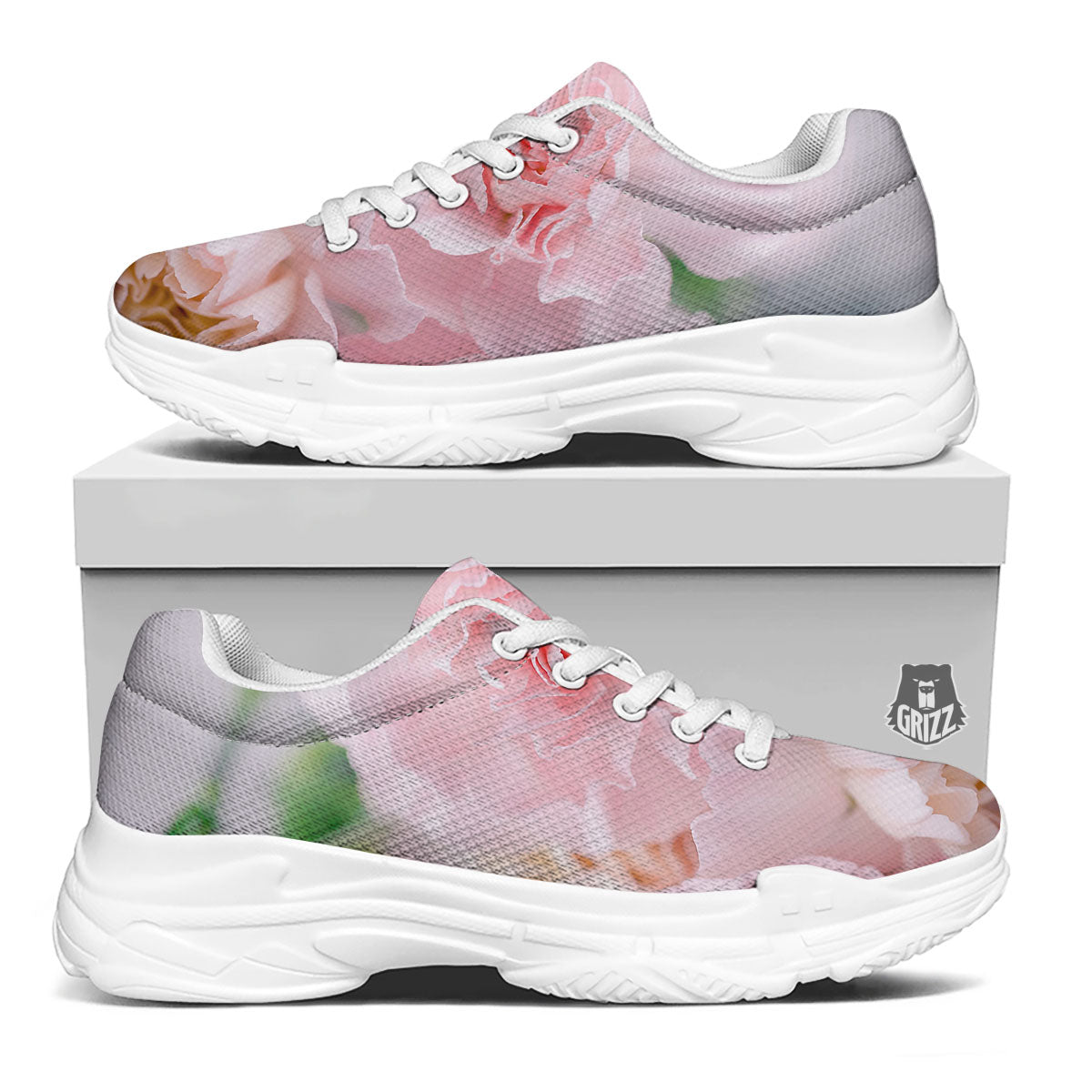 Carnation Flower Pink Print White Chunky Shoes-grizzshop