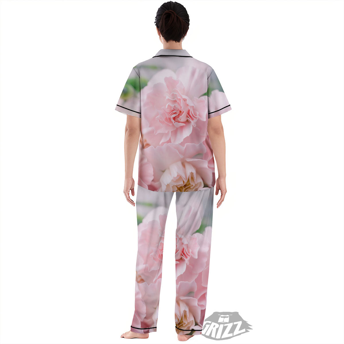 Carnation Flower Pink Print Women's Pajamas Set-grizzshop
