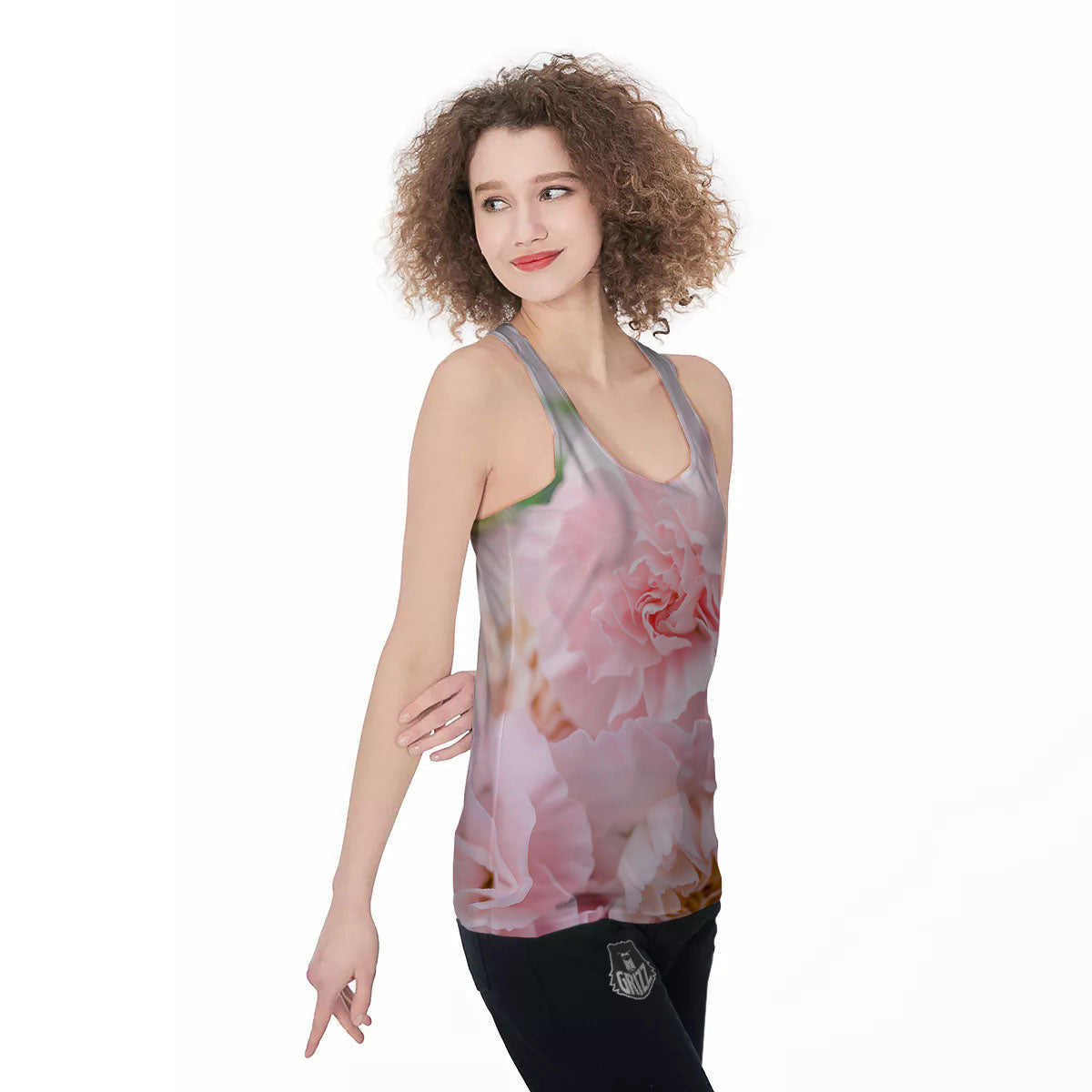 Carnation Flower Pink Print Women's Racerback Tank Top-grizzshop