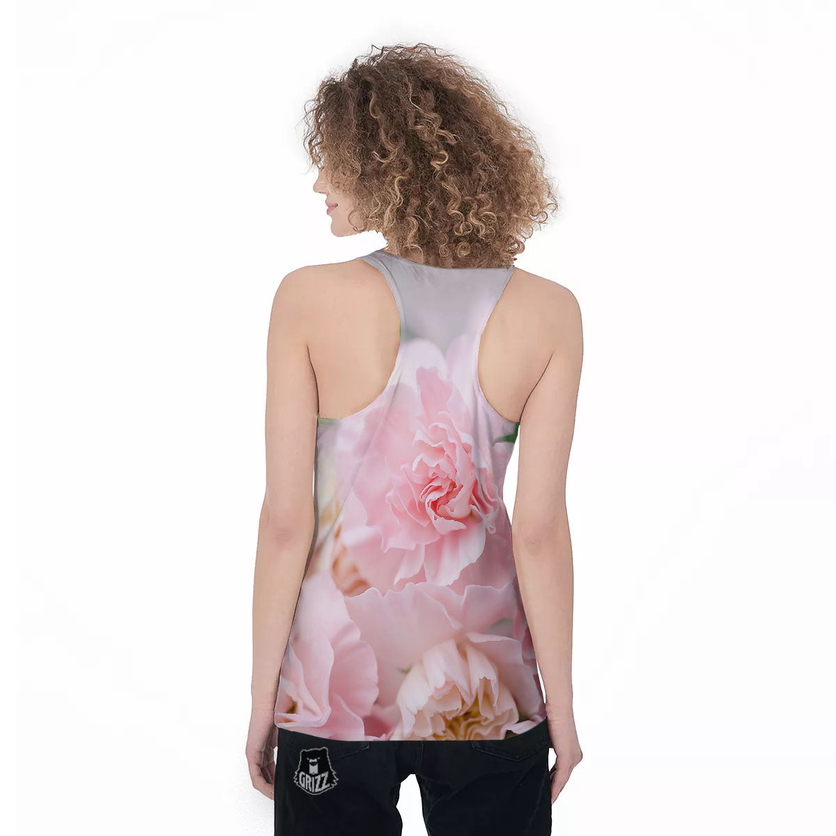 Carnation Flower Pink Print Women's Racerback Tank Top-grizzshop
