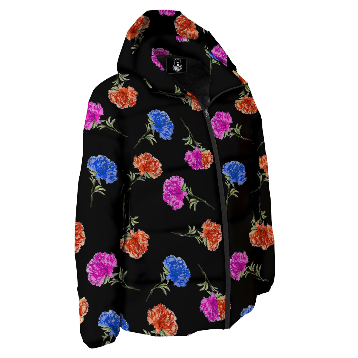 Carnation Watercolor Print Pattern Down Jacket-grizzshop
