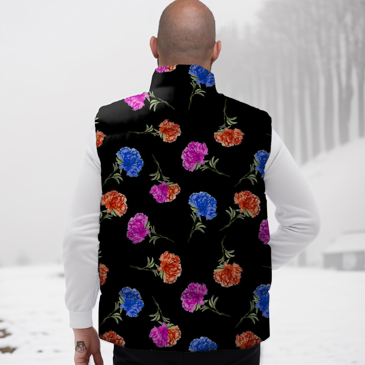 Carnation Watercolor Print Pattern Down Vest