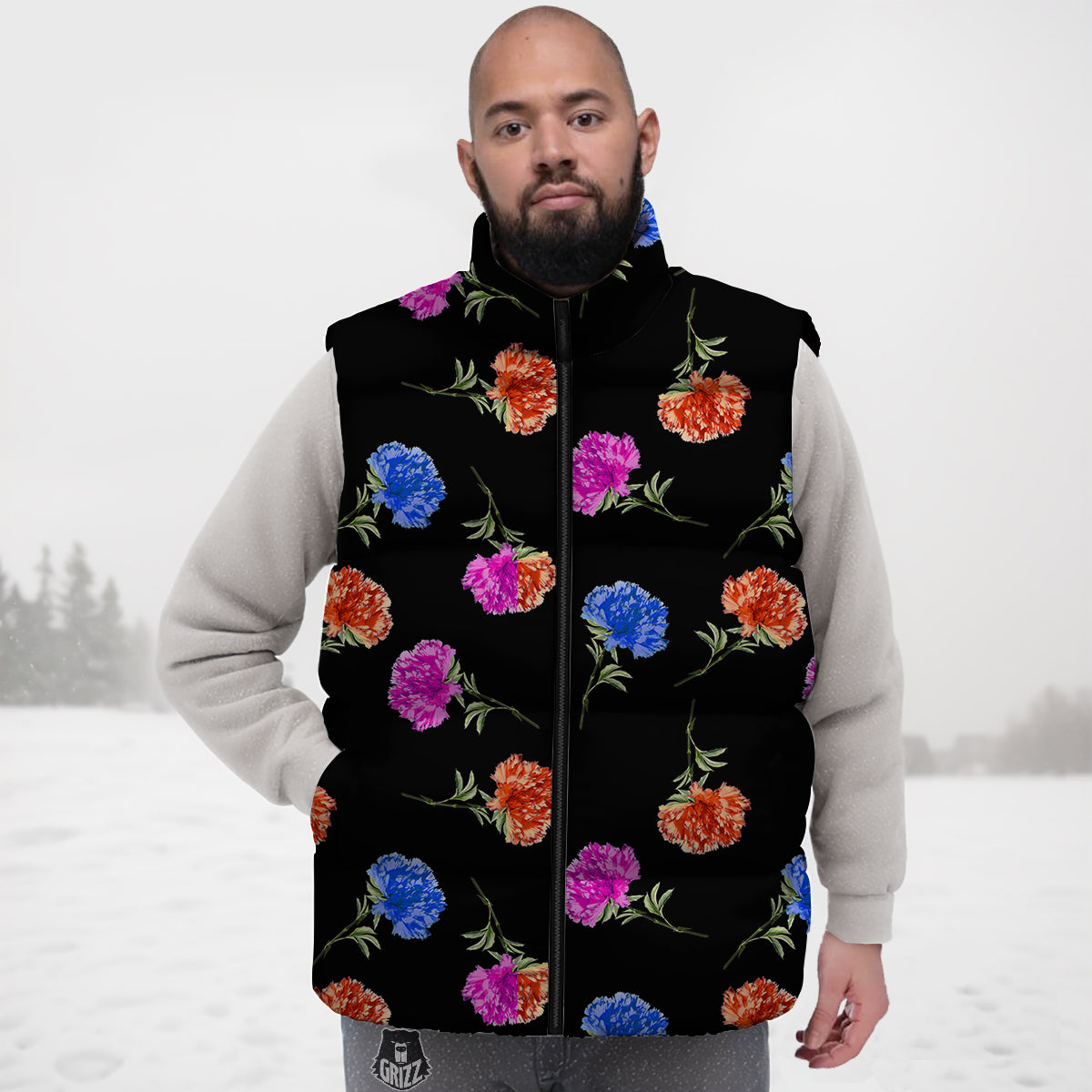 Carnation Watercolor Print Pattern Down Vest