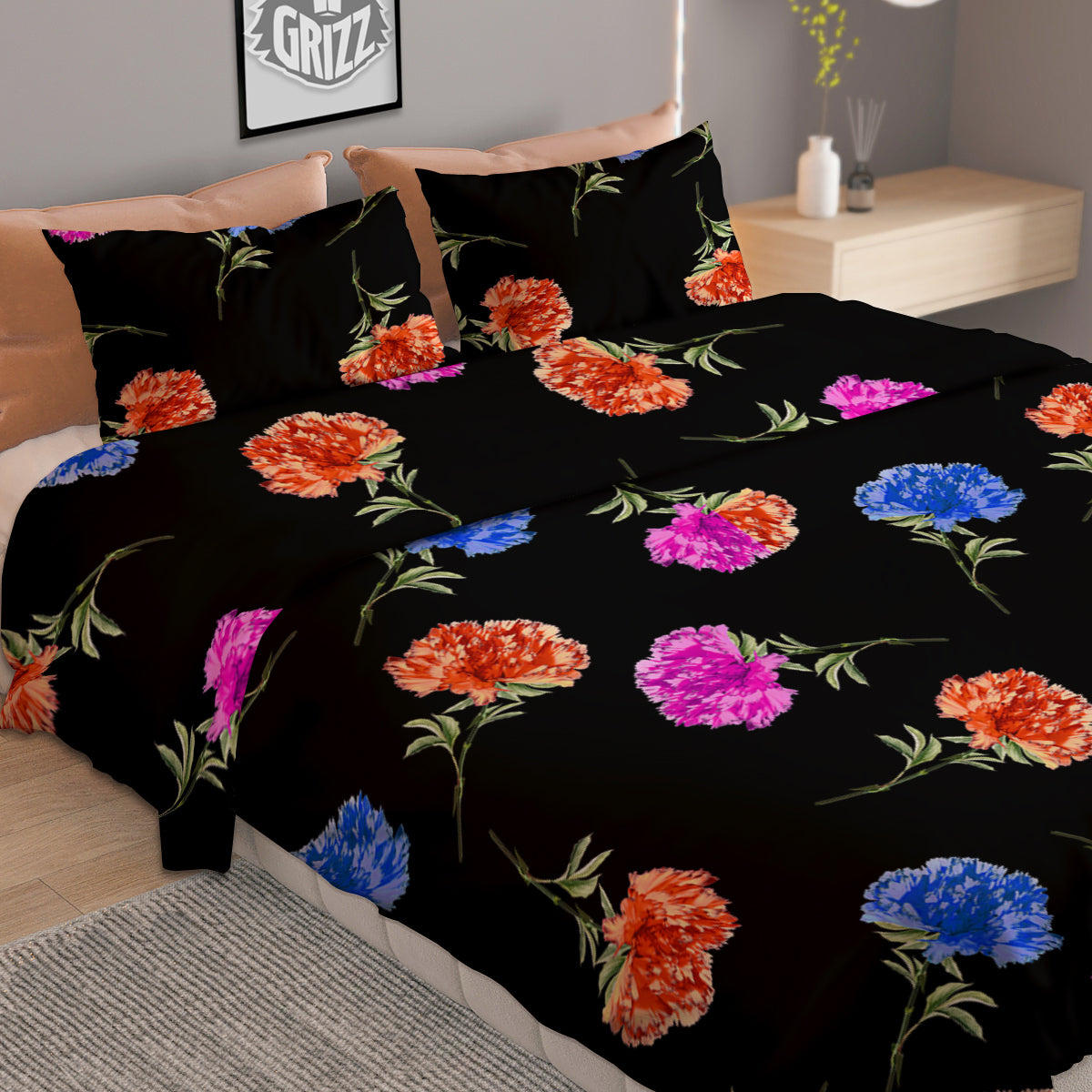 Carnation Watercolor Print Pattern Duvet Cover Bedding Set