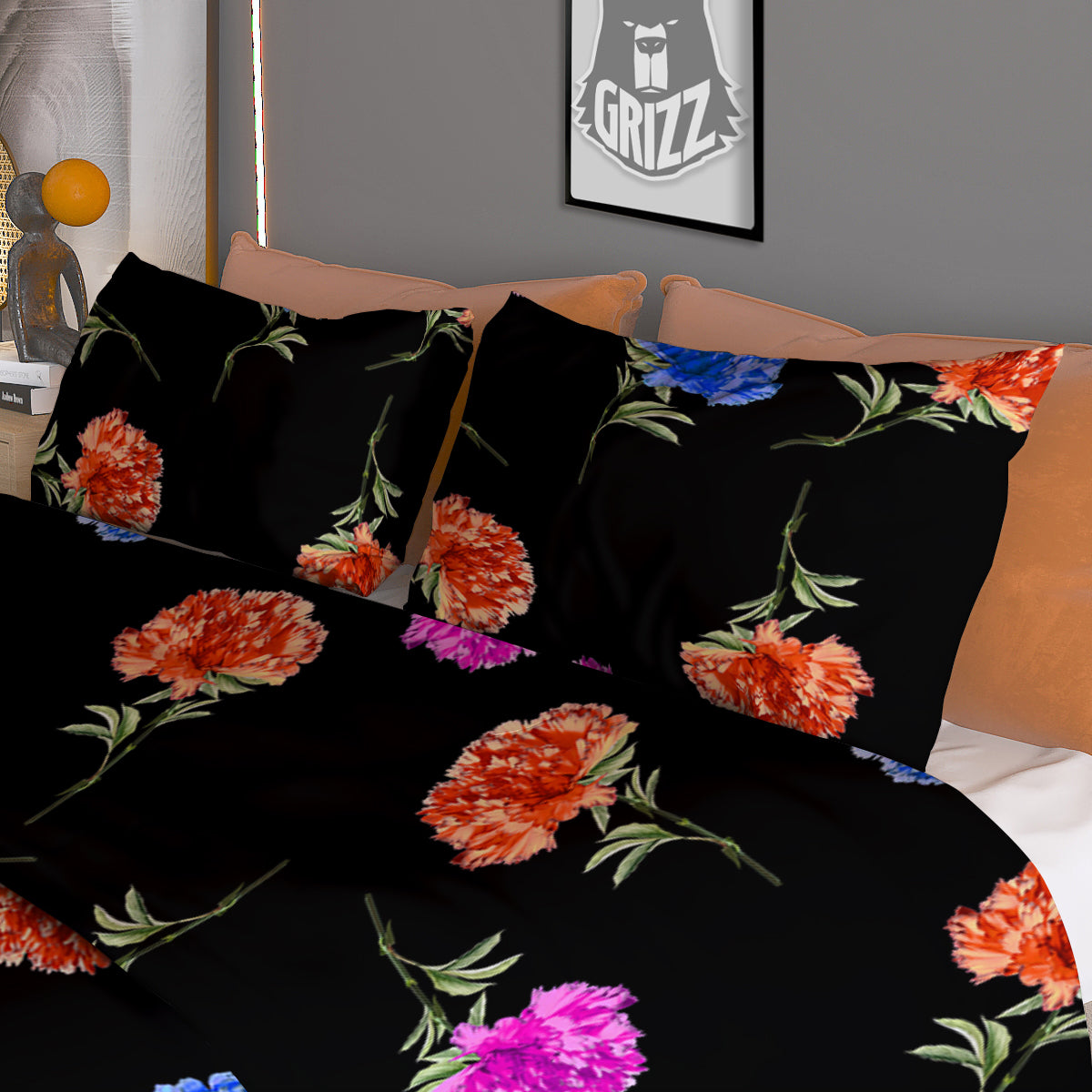 Carnation Watercolor Print Pattern Duvet Cover Bedding Set