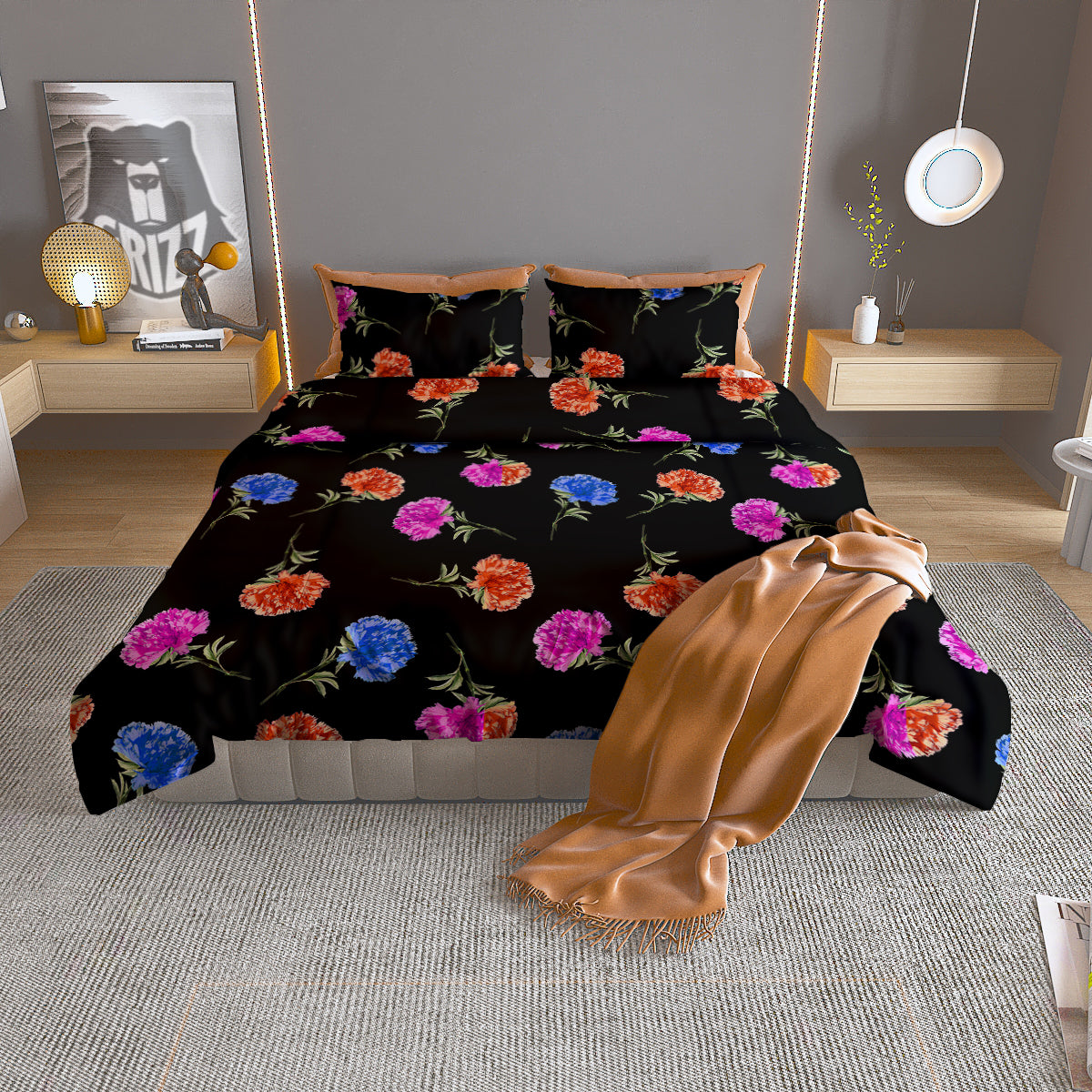 Carnation Watercolor Print Pattern Duvet Cover Bedding Set