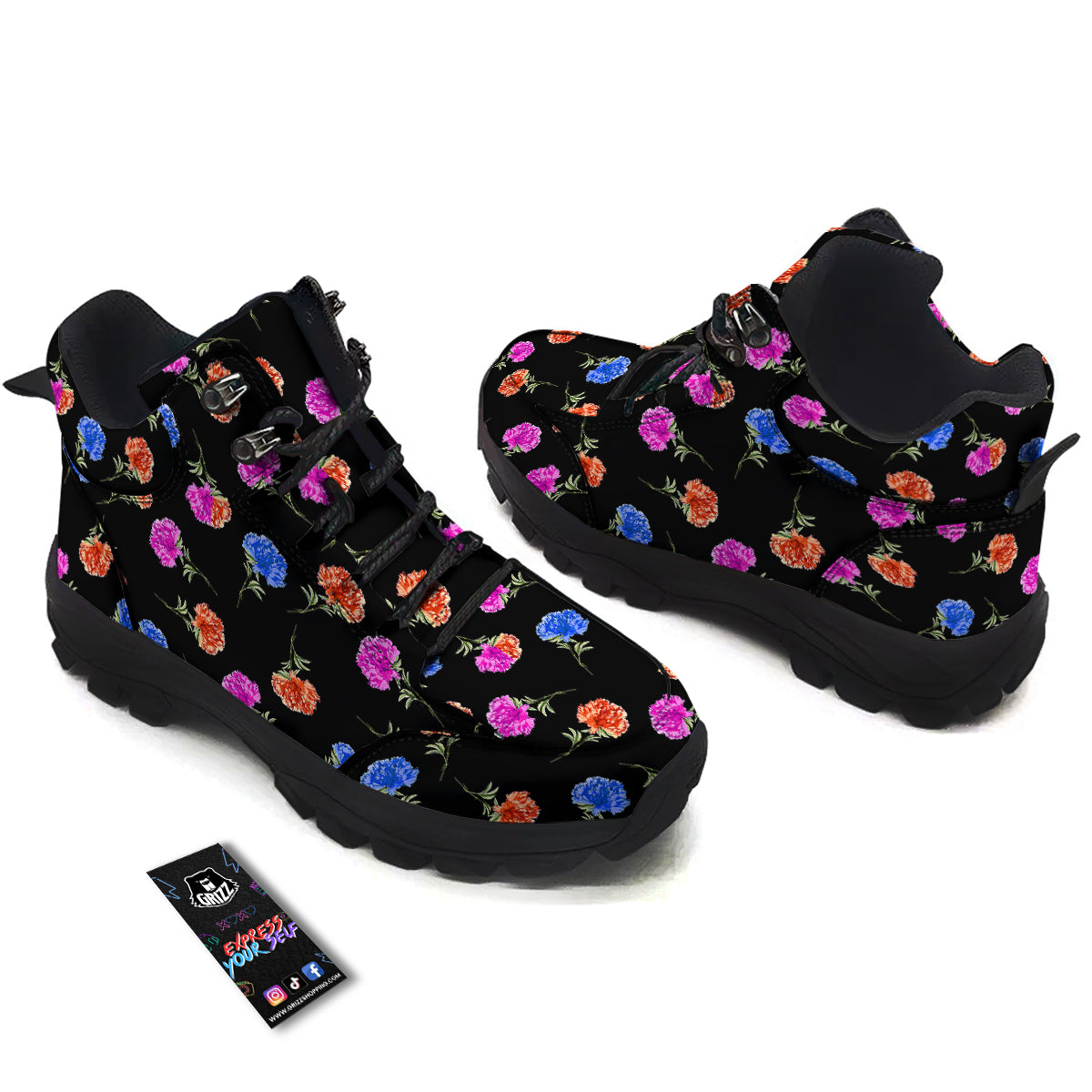 Carnation Watercolor Print Pattern Hiking Shoes-grizzshop