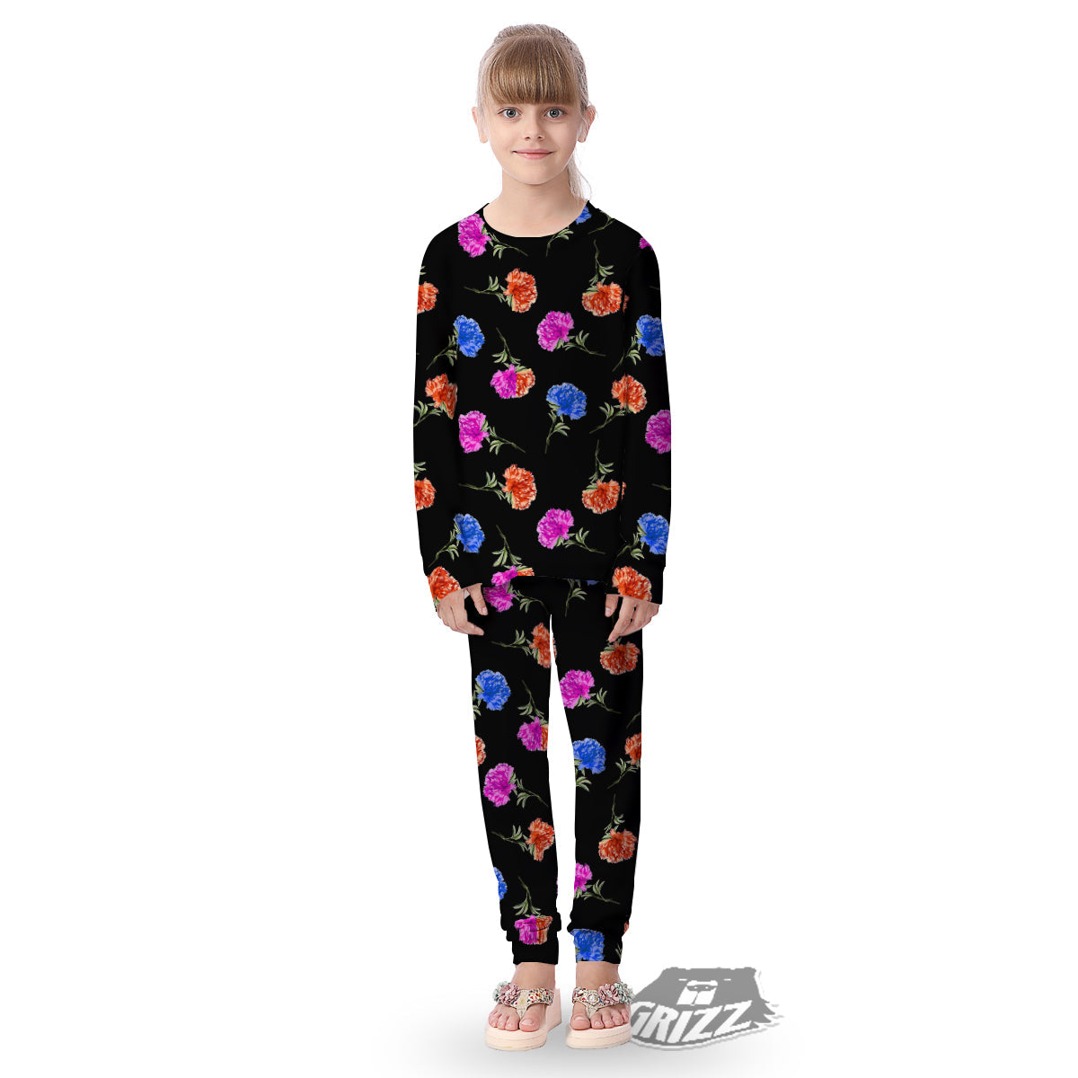 Carnation Watercolor Print Pattern Kid's Pajamas-grizzshop