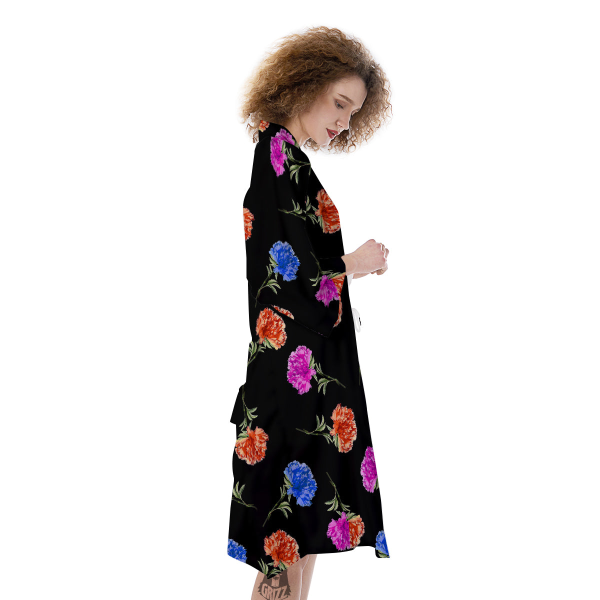 Carnation Watercolor Print Pattern Kimono-grizzshop