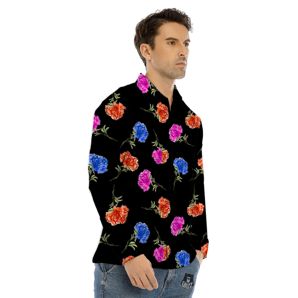 Carnation Watercolor Print Pattern Men's Dress Shirts-grizzshop