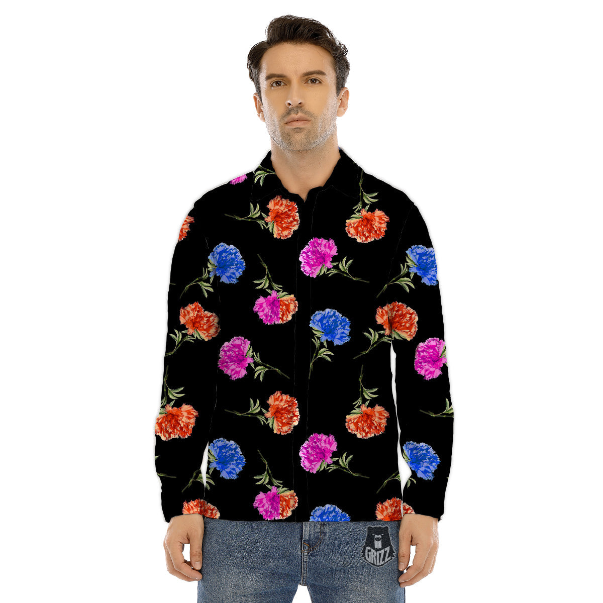Carnation Watercolor Print Pattern Men's Dress Shirts-grizzshop