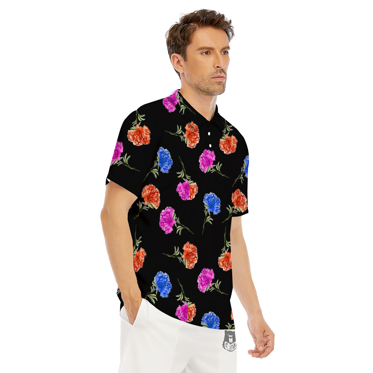 Carnation Watercolor Print Pattern Men's Golf Shirts-grizzshop