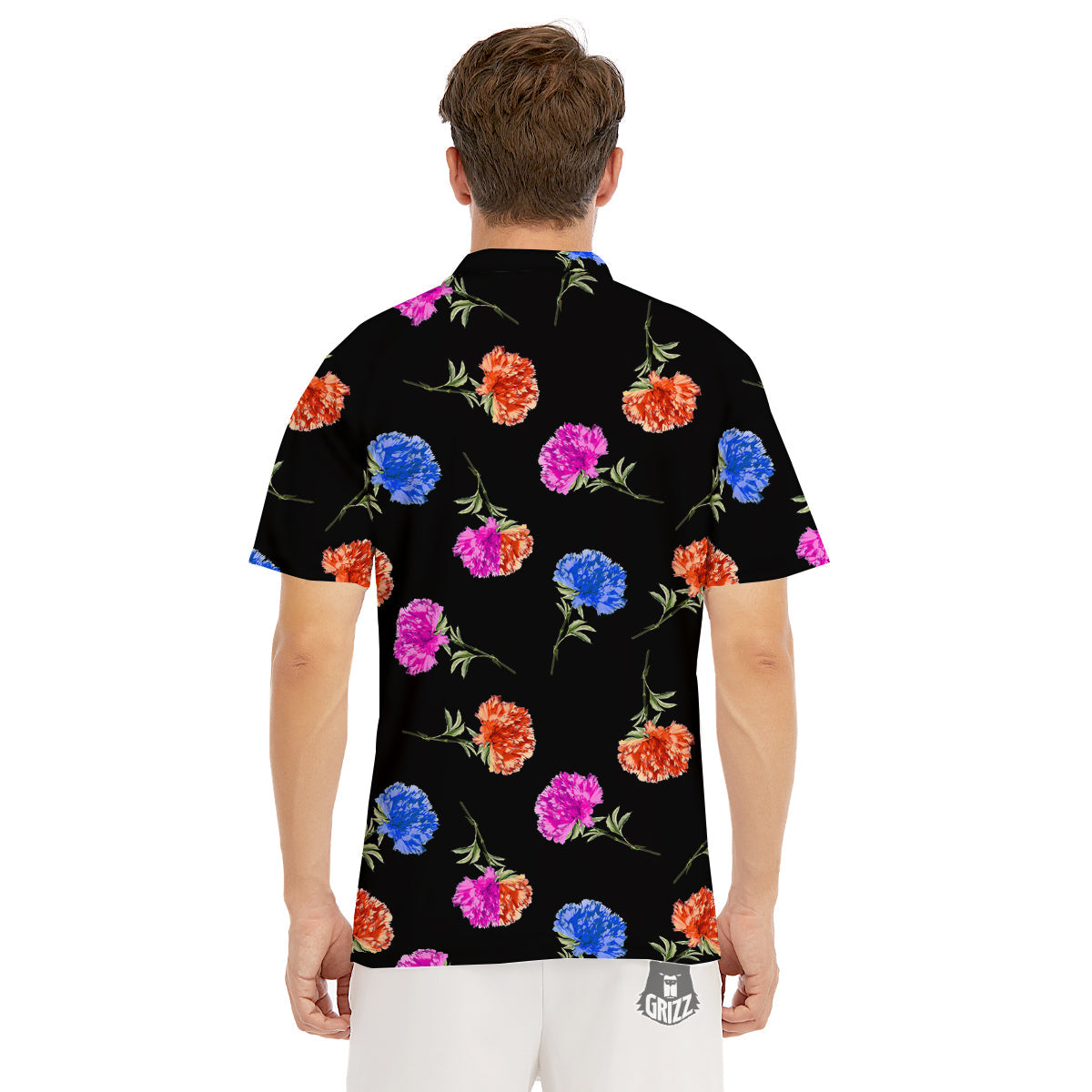 Carnation Watercolor Print Pattern Men's Golf Shirts-grizzshop