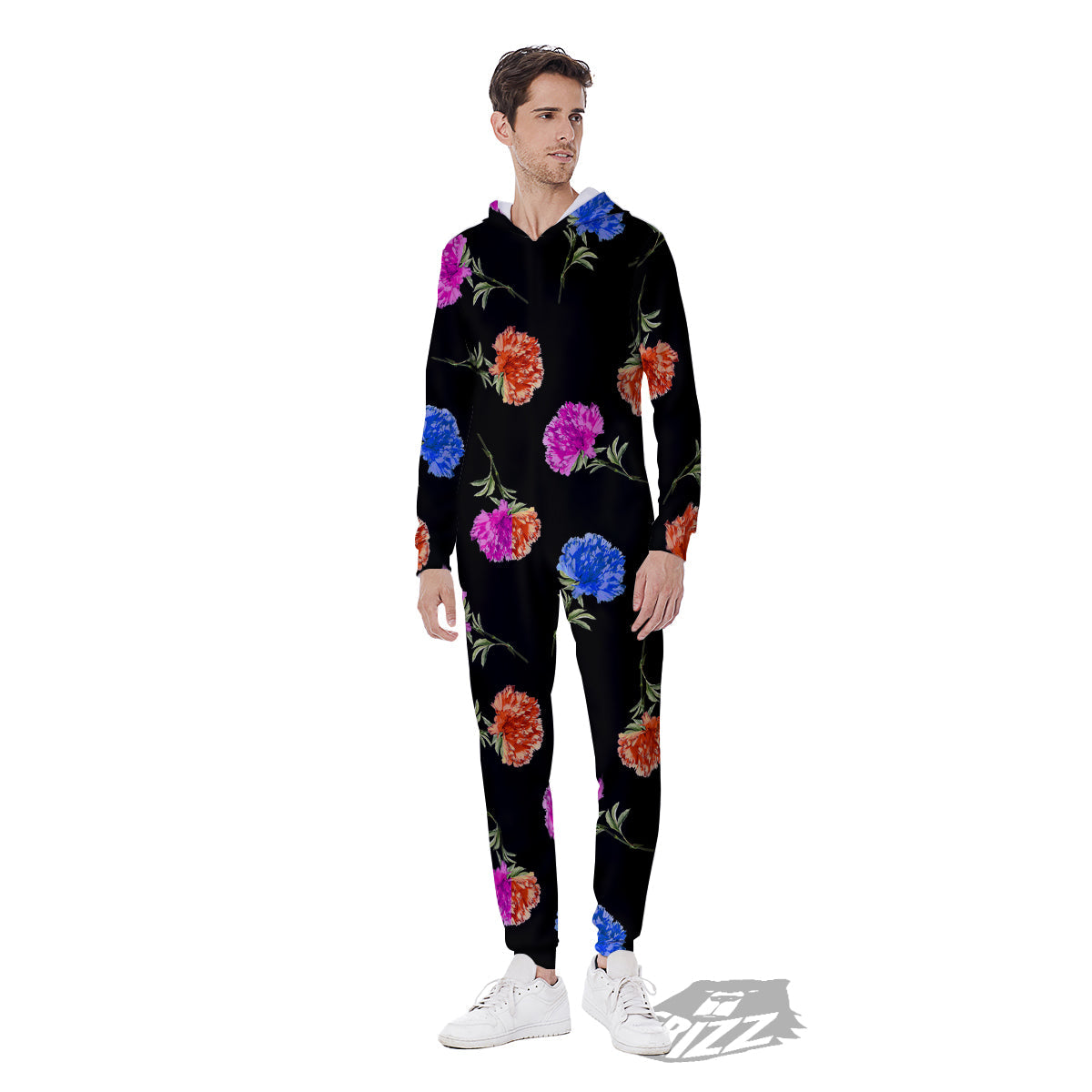 Carnation Watercolor Print Pattern Men's Jumpsuit-grizzshop