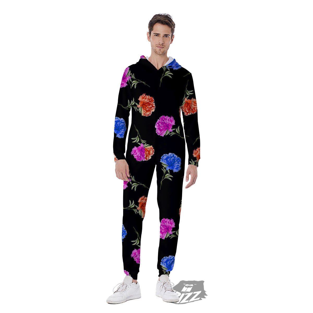 Carnation Watercolor Print Pattern Men's Jumpsuit-grizzshop