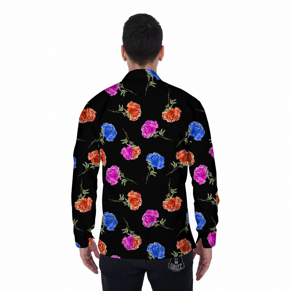 Carnation Watercolor Print Pattern Men's Long Sleeve Shirts-grizzshop
