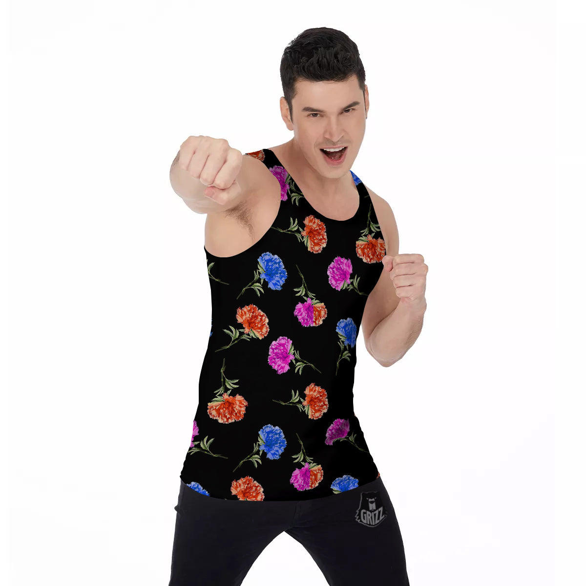 Carnation Watercolor Print Pattern Men's Tank Top-grizzshop