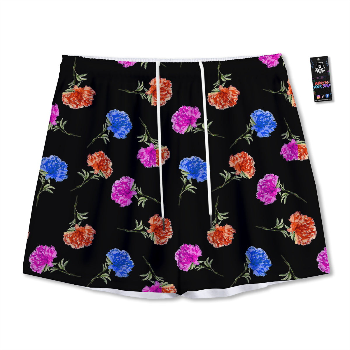 Carnation Watercolor Print Pattern Mesh Shorts