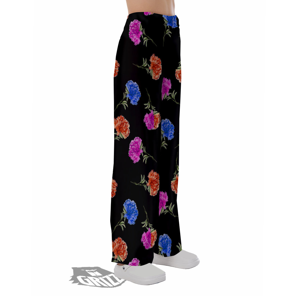 Carnation Watercolor Print Pattern Pajama Pants-grizzshop