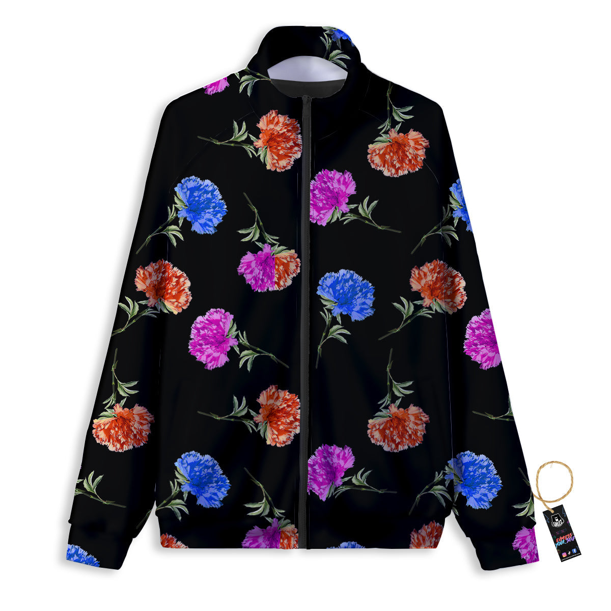 Carnation Watercolor Print Pattern Track Jacket-grizzshop