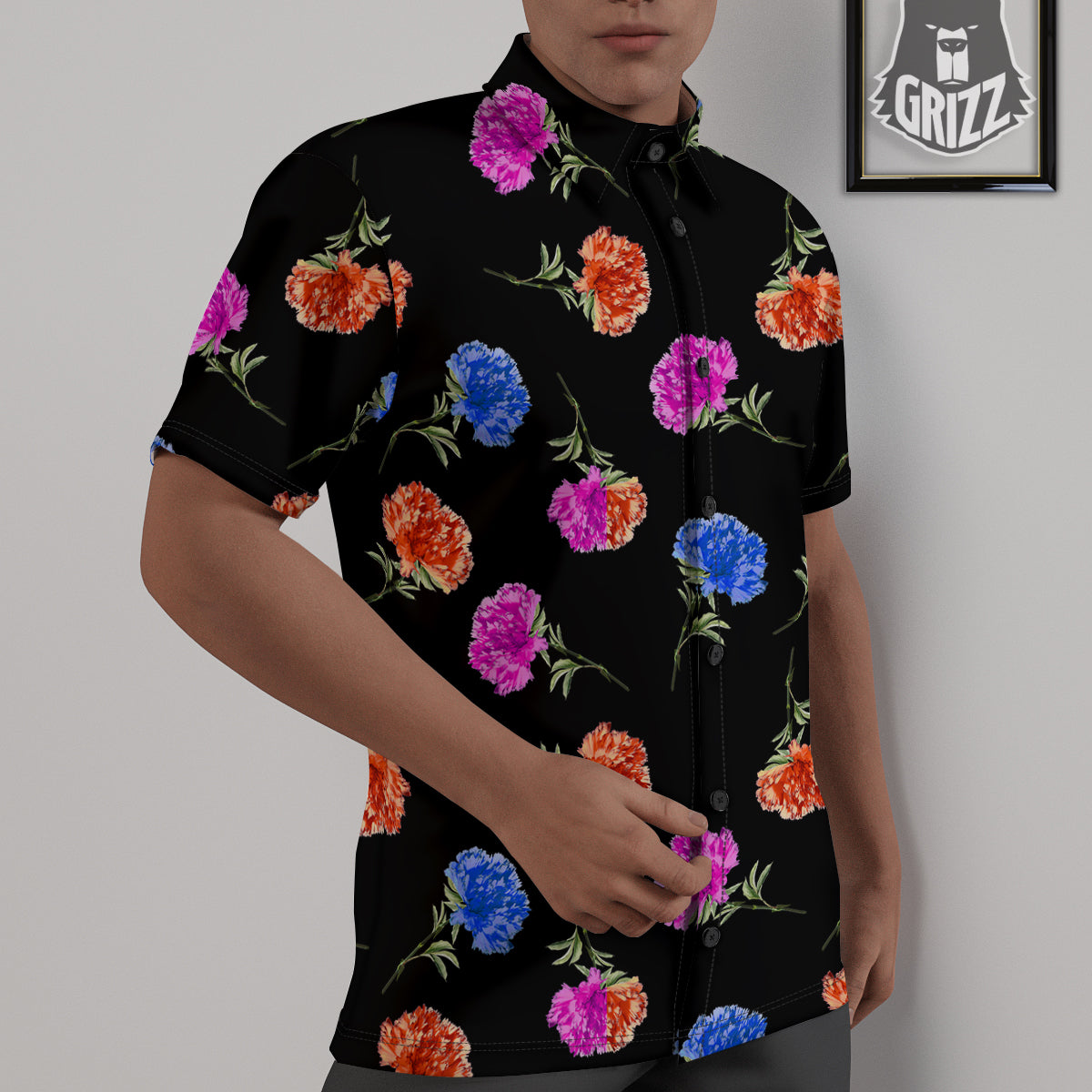 Carnation Watercolor Print Pattern Untucked Shirts-grizzshop