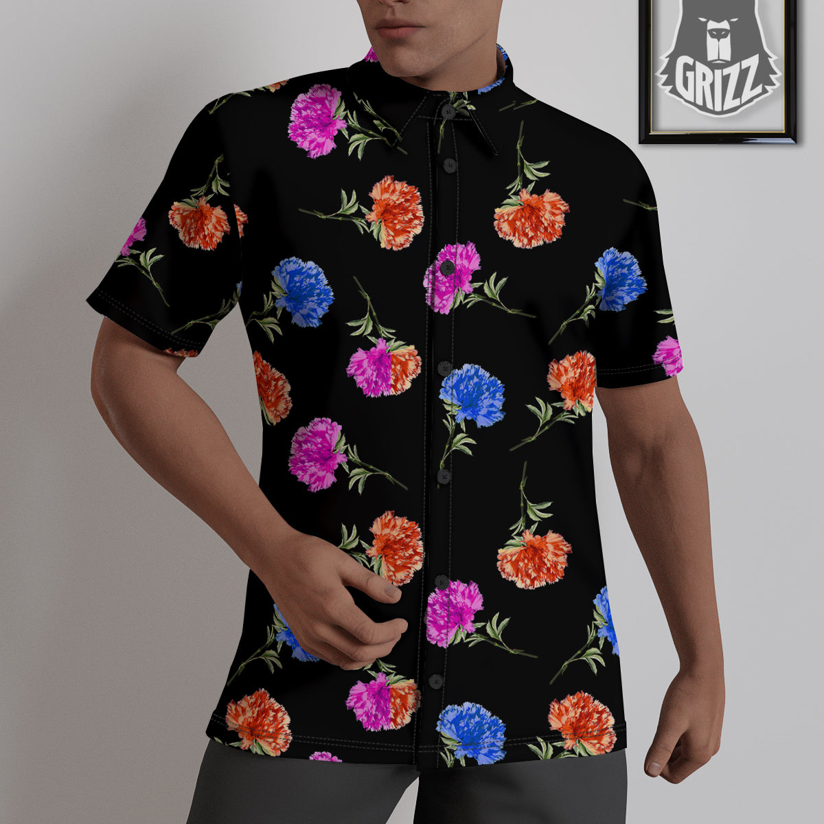 Carnation Watercolor Print Pattern Untucked Shirts-grizzshop