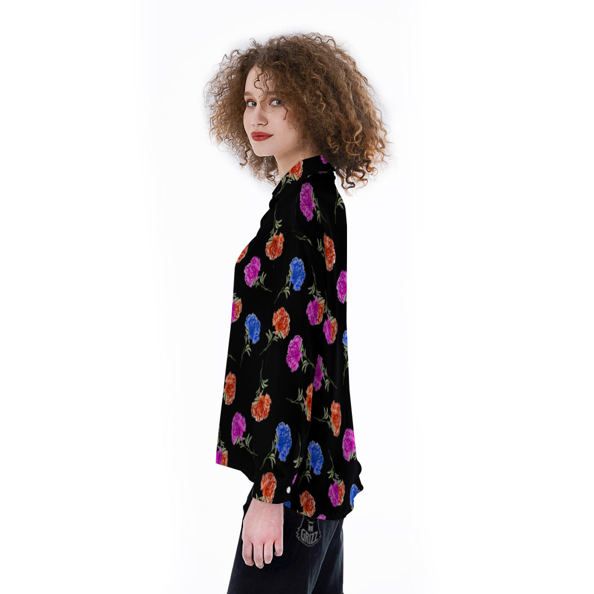 Carnation Watercolor Print Pattern Women's Long Sleeve Shirts-grizzshop
