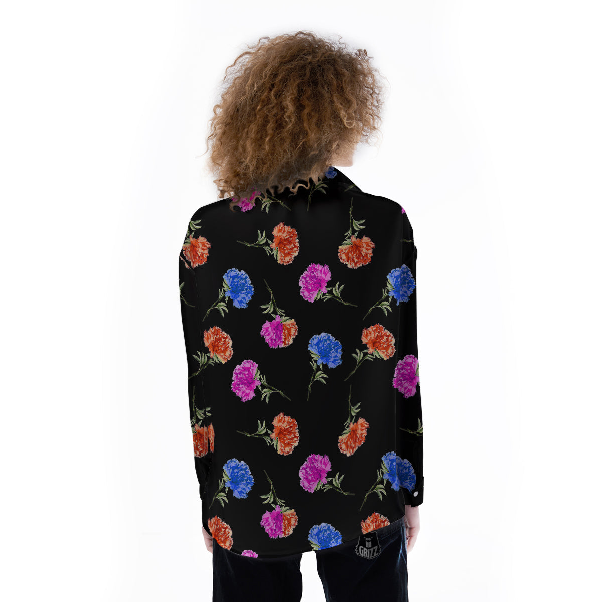 Carnation Watercolor Print Pattern Women's Long Sleeve Shirts-grizzshop