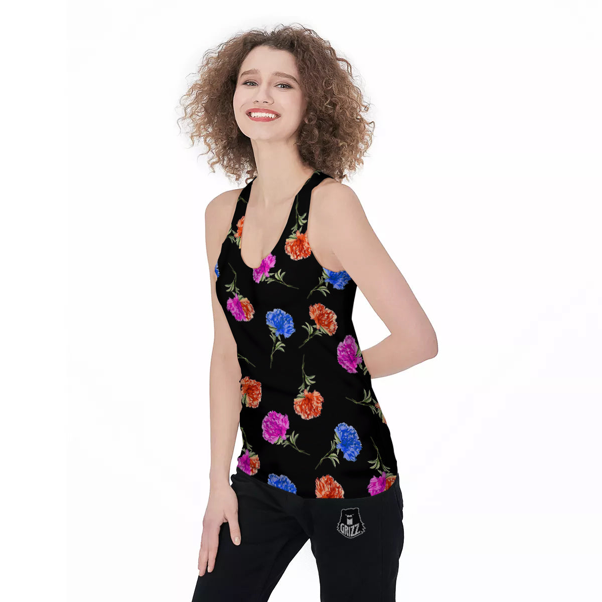 Carnation Watercolor Print Pattern Women's Racerback Tank Top-grizzshop