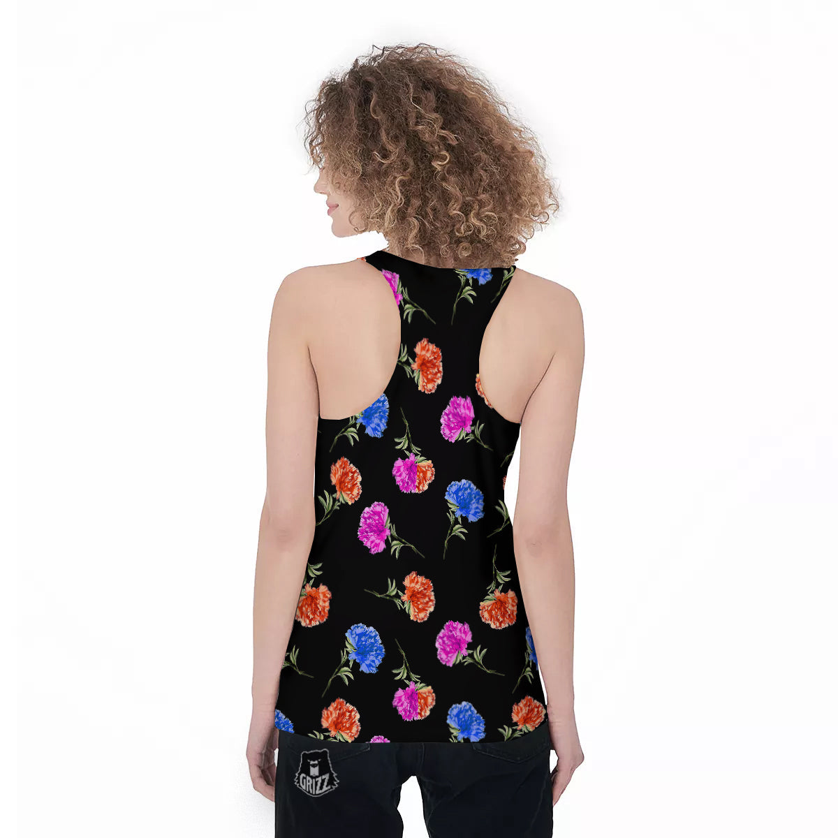 Carnation Watercolor Print Pattern Women's Racerback Tank Top-grizzshop