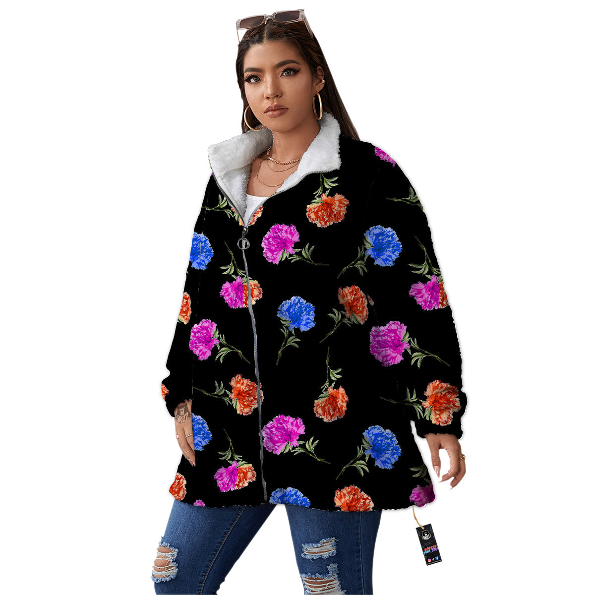 Carnation Watercolor Print Pattern Women's Sherpa Jacket-grizzshop