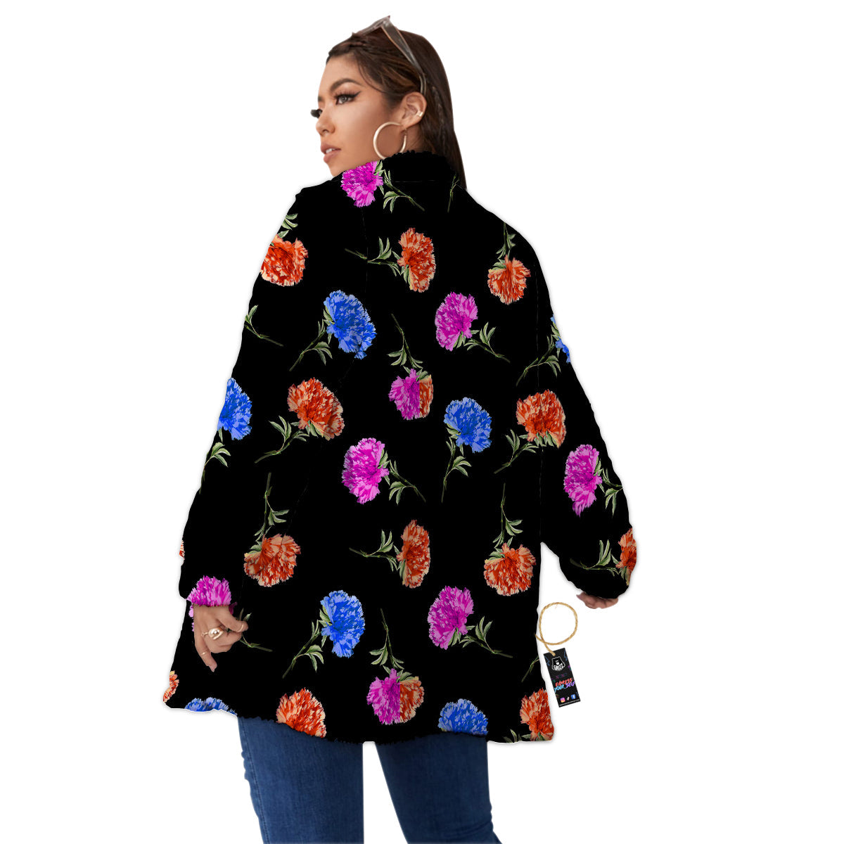 Carnation Watercolor Print Pattern Women's Sherpa Jacket-grizzshop