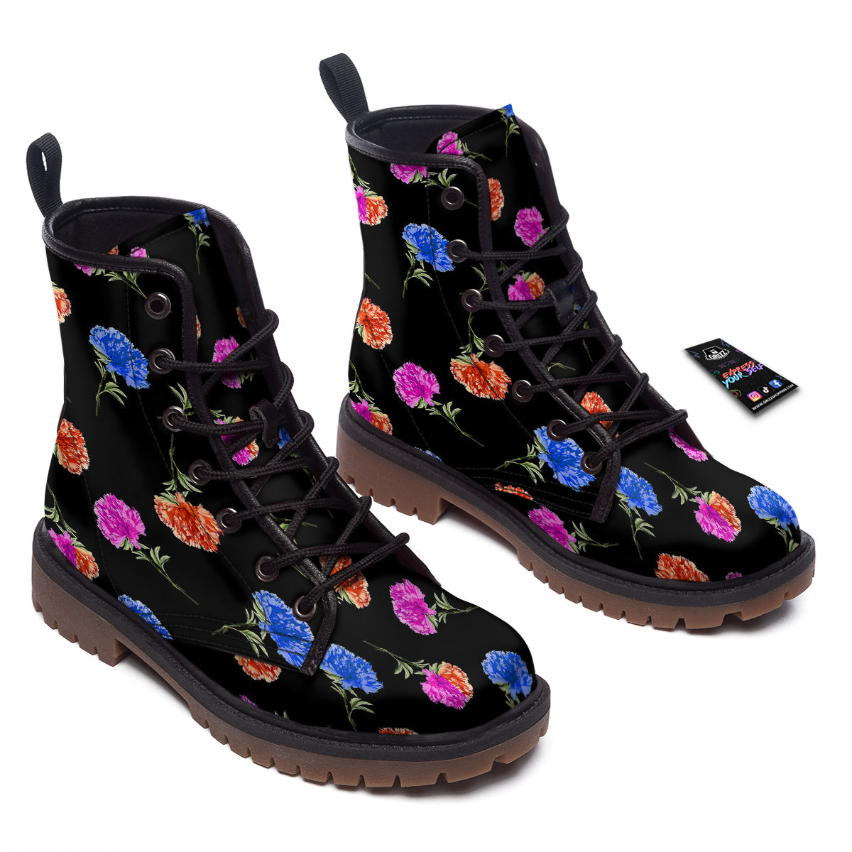 Carnation Watercolor Print Pattern Work Boots-grizzshop