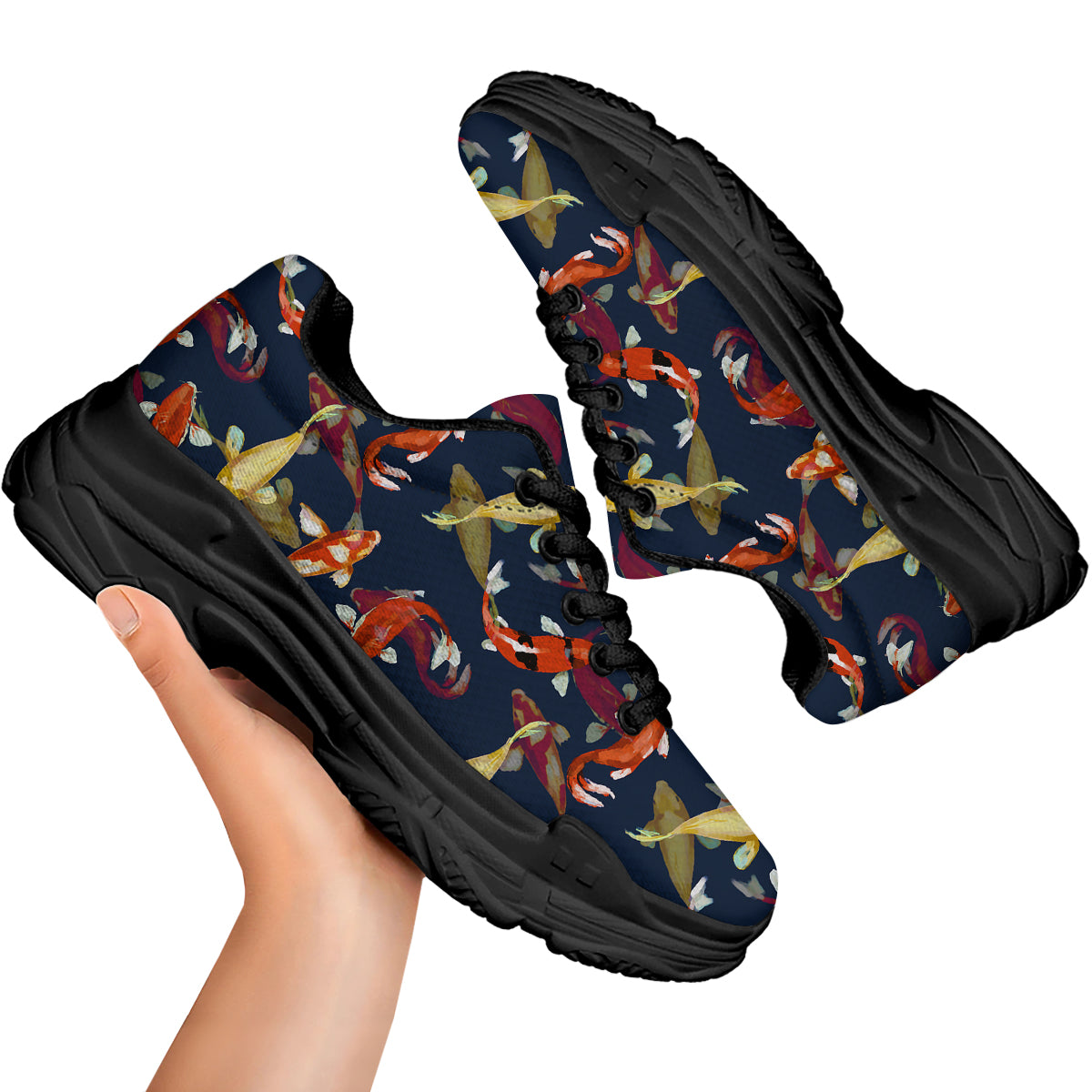 Carp Fish Koi Watercolor Print Pattern Black Chunky Shoes-grizzshop