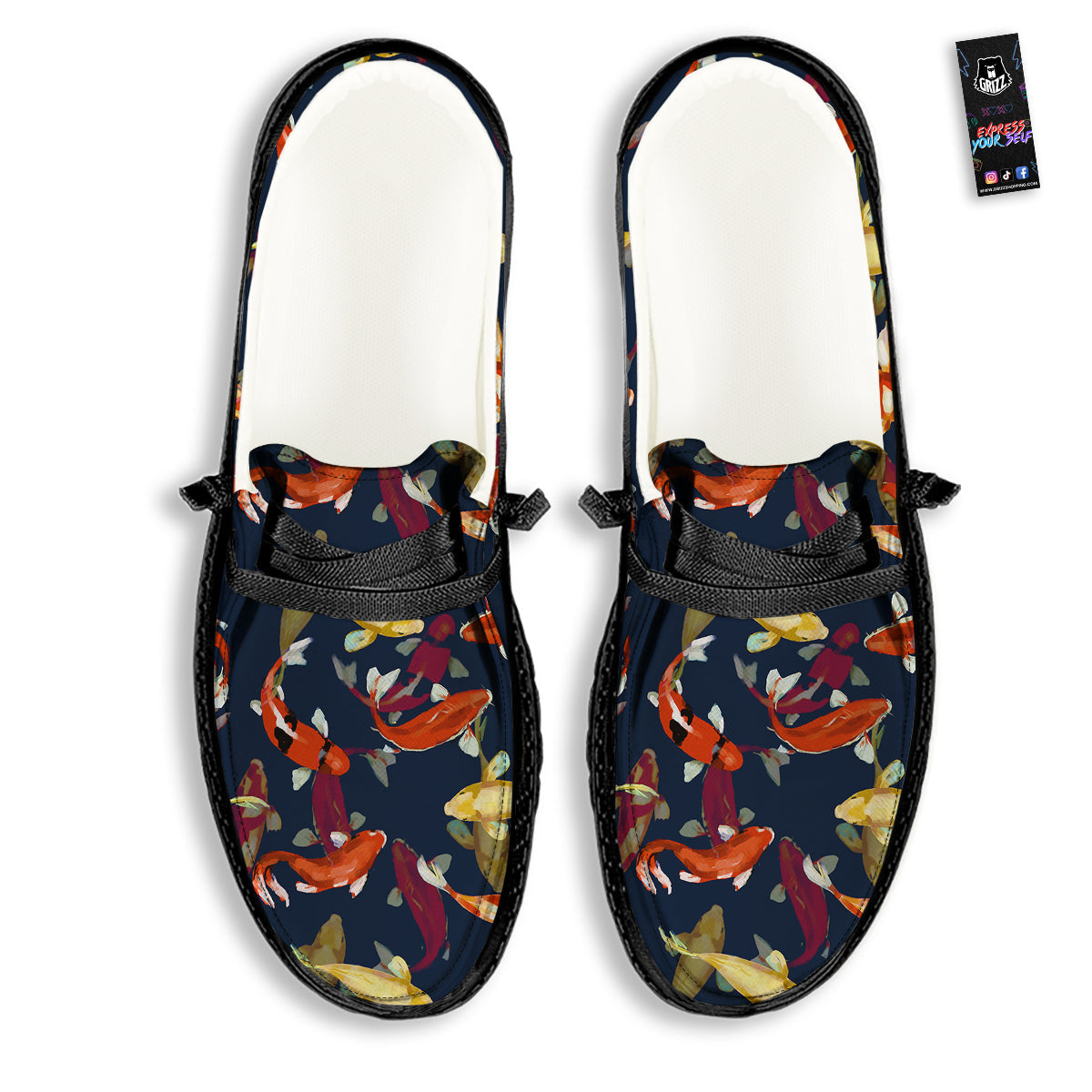 Carp Fish Koi Watercolor Print Pattern Black Loafers-grizzshop