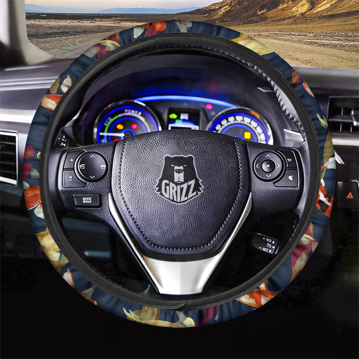 Carp Fish Koi Watercolor Print Pattern Car Steering Wheel Cover-grizzshop