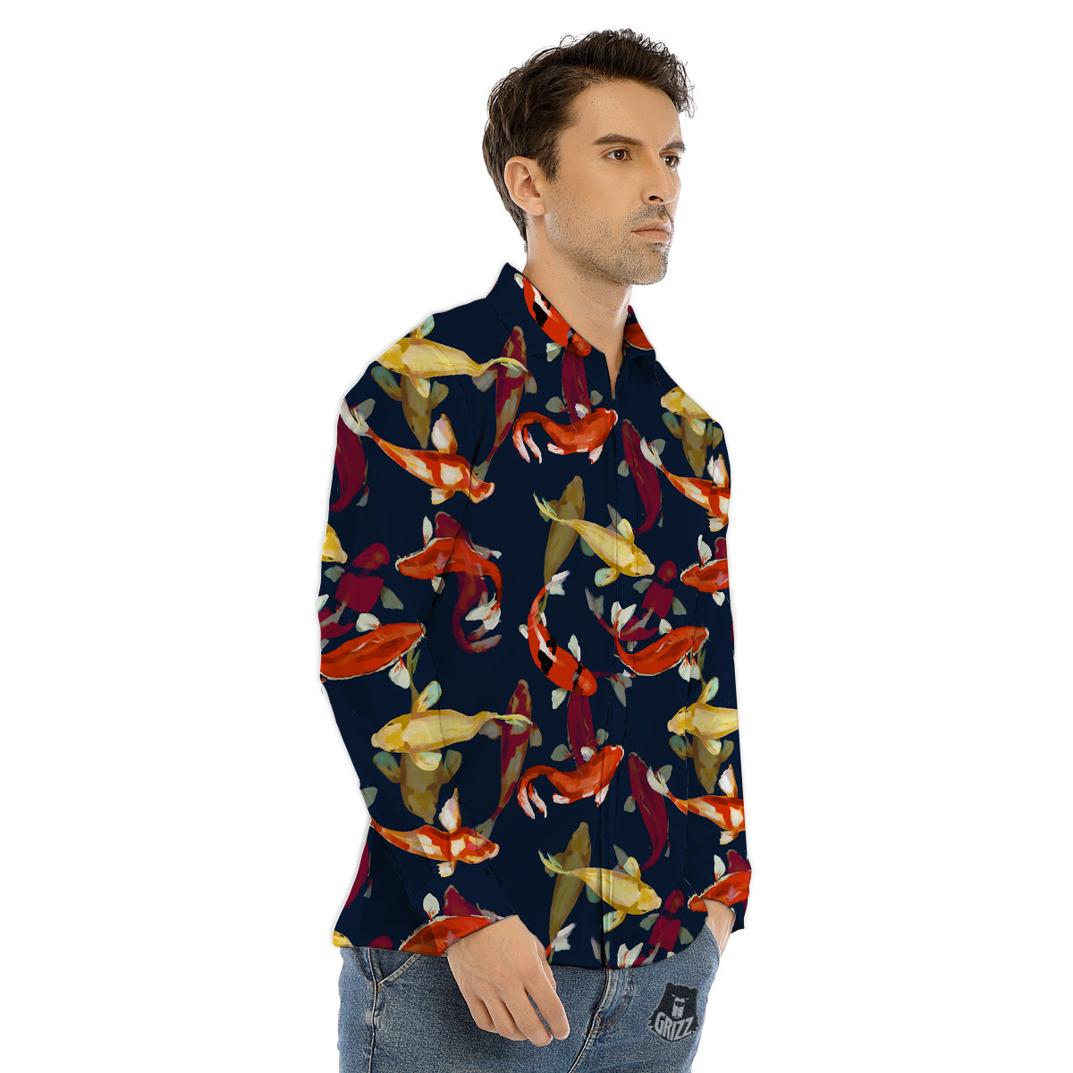 Carp Fish Koi Watercolor Print Pattern Men's Dress Shirts-grizzshop