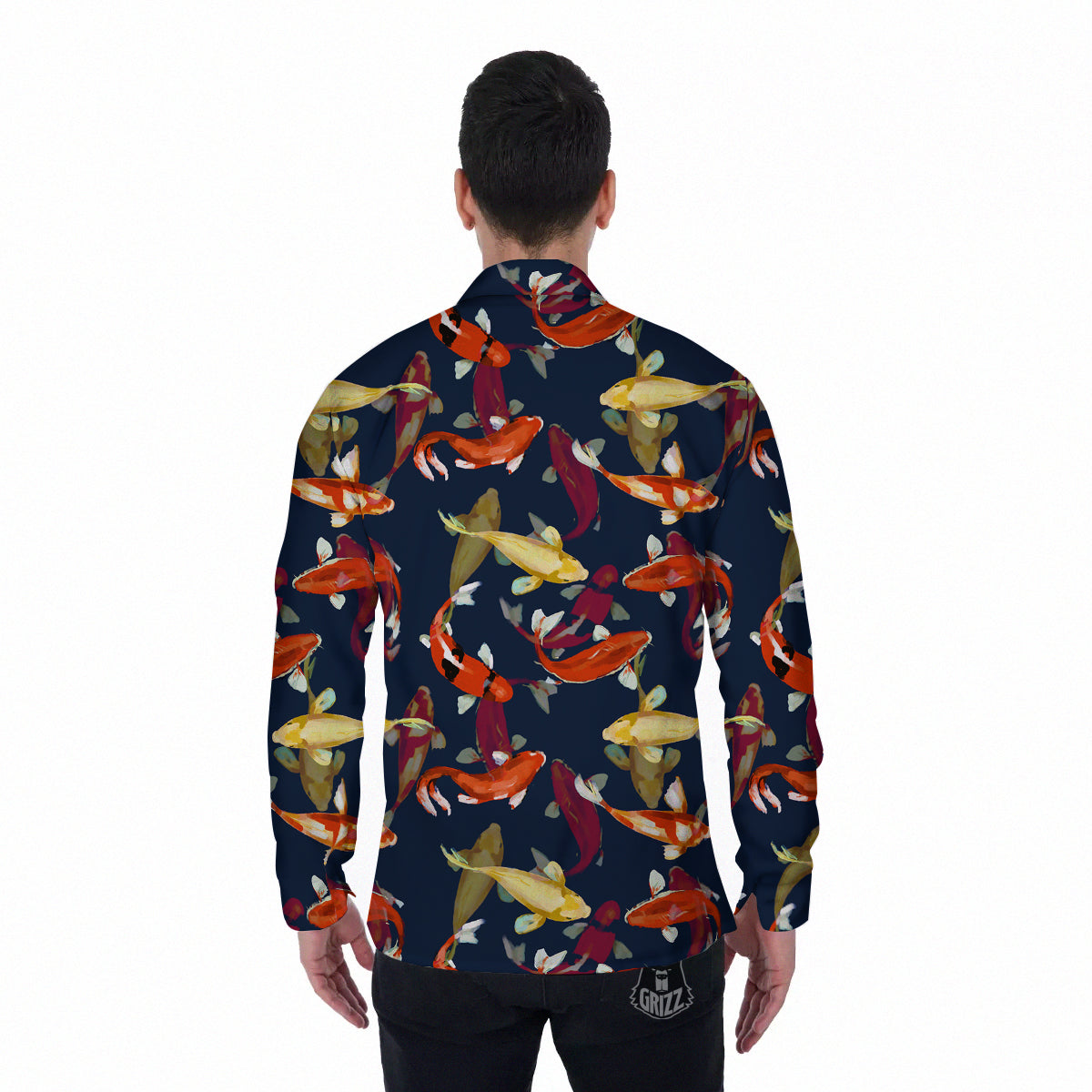 Carp Fish Koi Watercolor Print Pattern Men's Long Sleeve Shirts-grizzshop