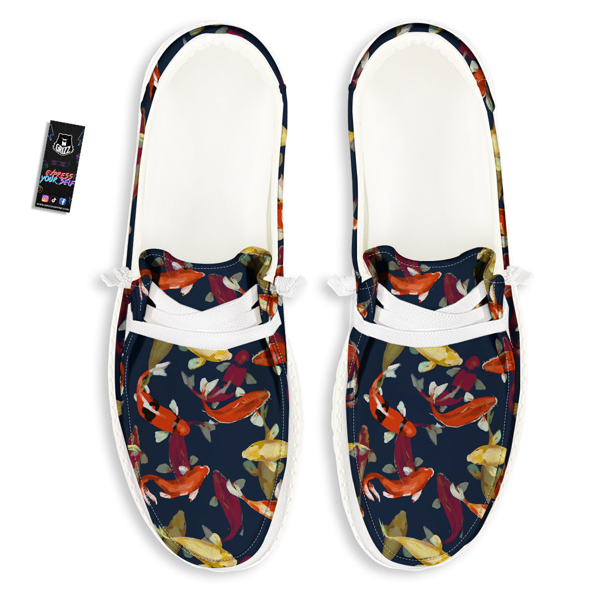 Carp Fish Koi Watercolor Print Pattern White Loafers-grizzshop