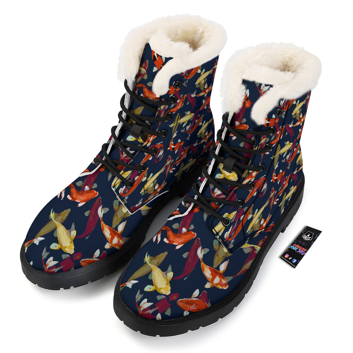Carp Fish Koi Watercolor Print Pattern Winter Boots-grizzshop