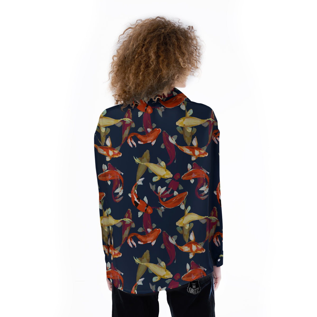 Carp Fish Koi Watercolor Print Pattern Women's Long Sleeve Shirts-grizzshop