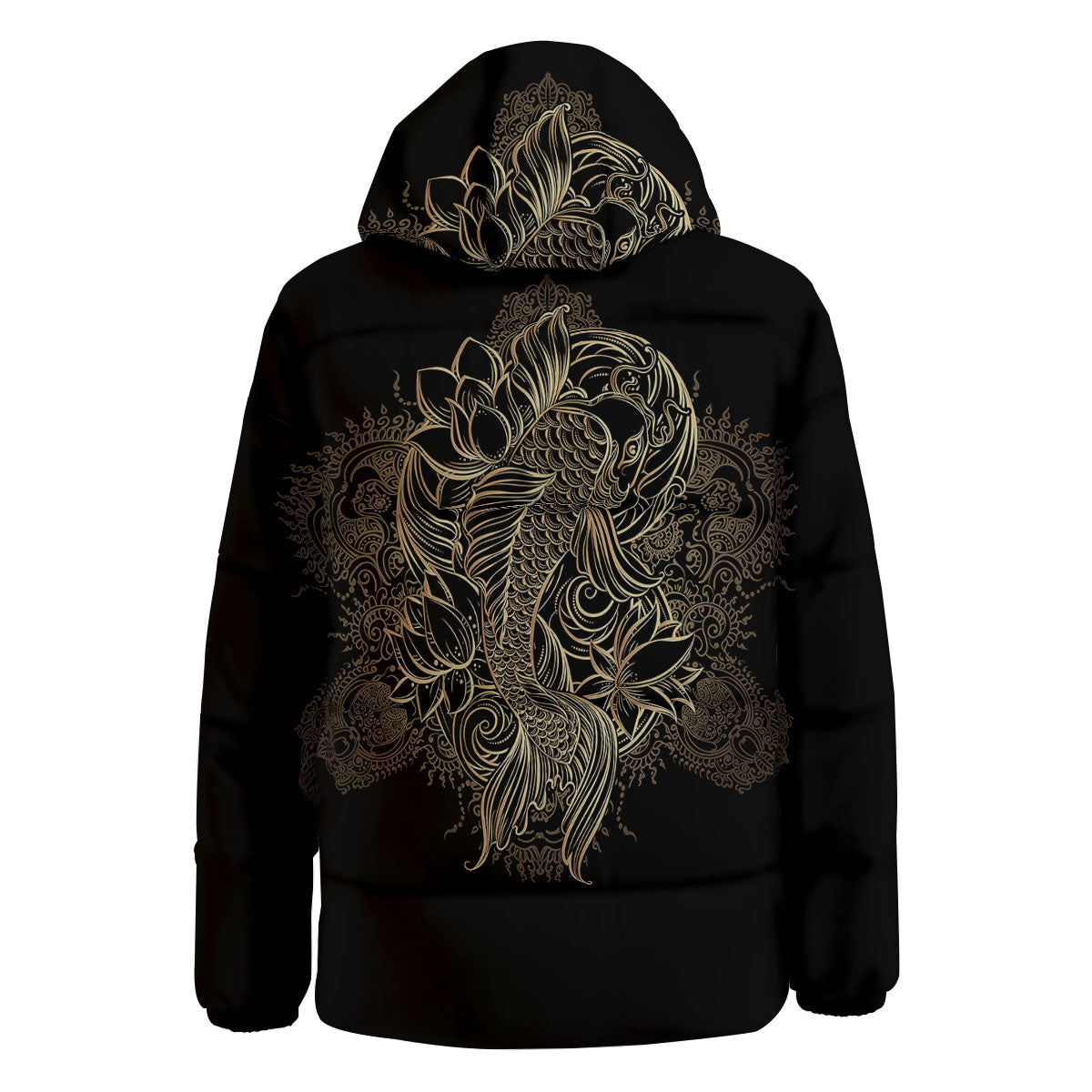 Carp Koi Fish Gold Print Down Jacket-grizzshop