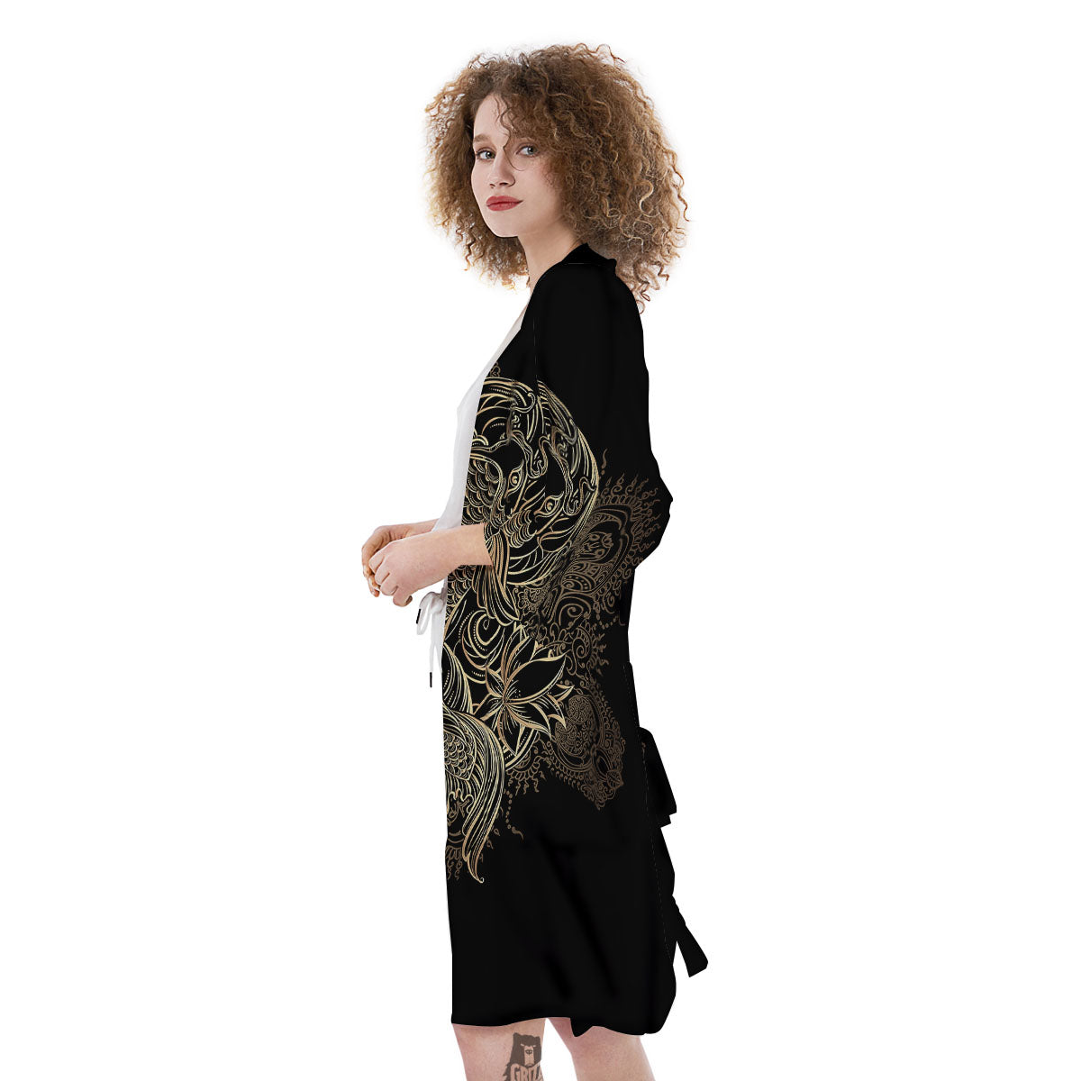 Carp Koi Fish Gold Print Kimono-grizzshop