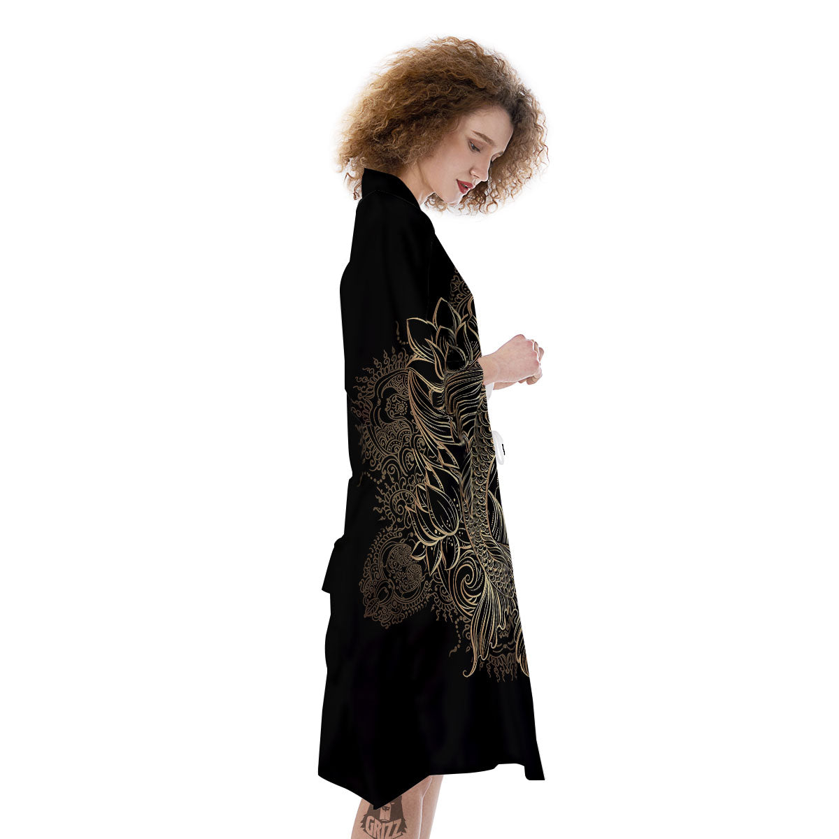 Carp Koi Fish Gold Print Kimono-grizzshop