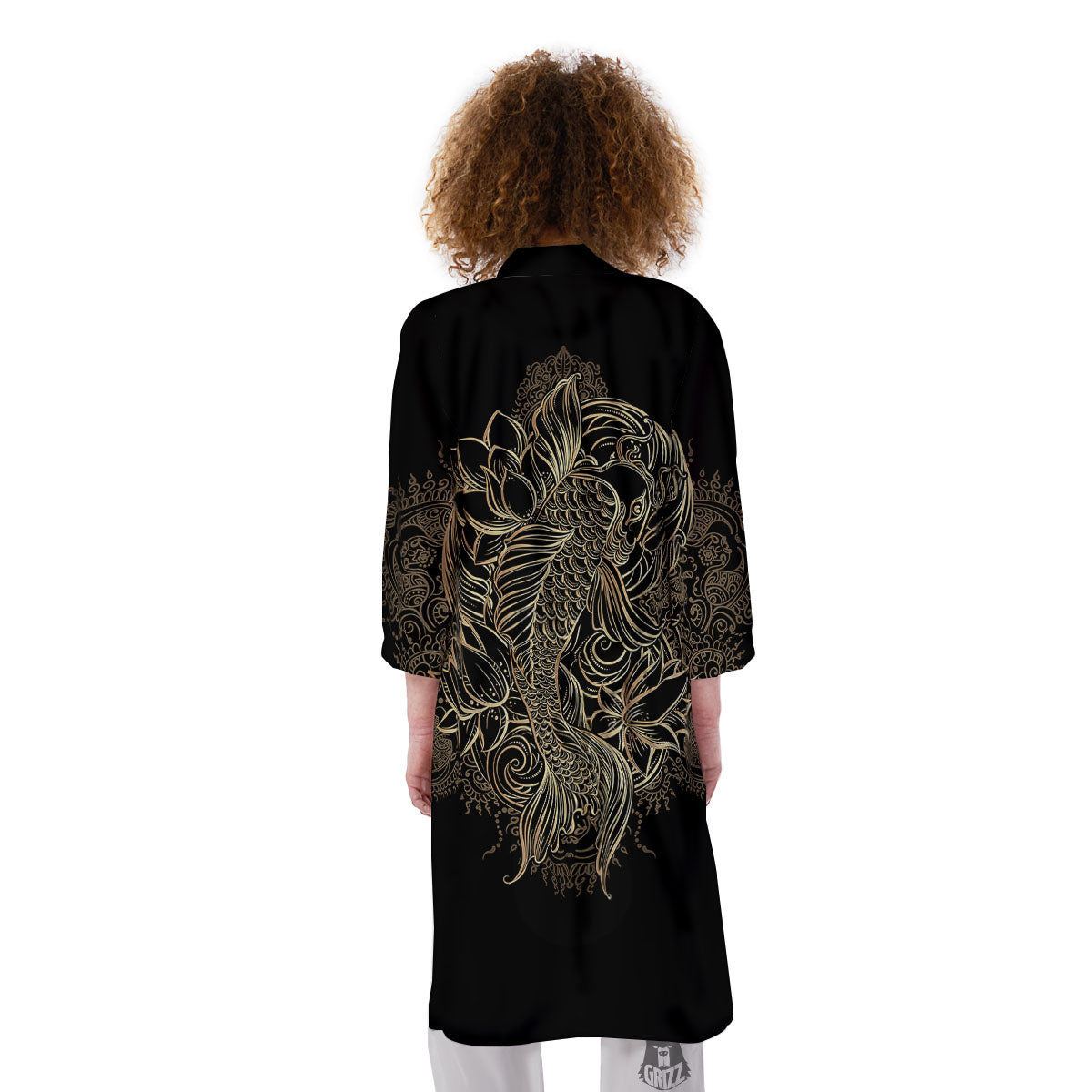 Carp Koi Fish Gold Print Kimono-grizzshop